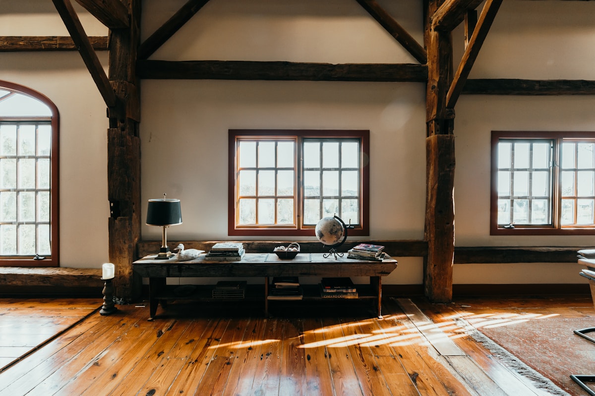 Natural hardwood flooring in a sunlit room
