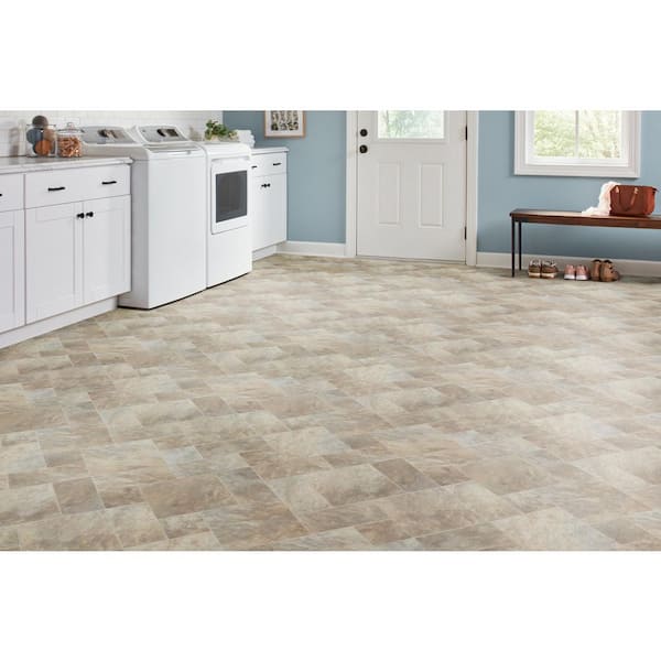 Sheet vinyl flooring installed in a laundry room